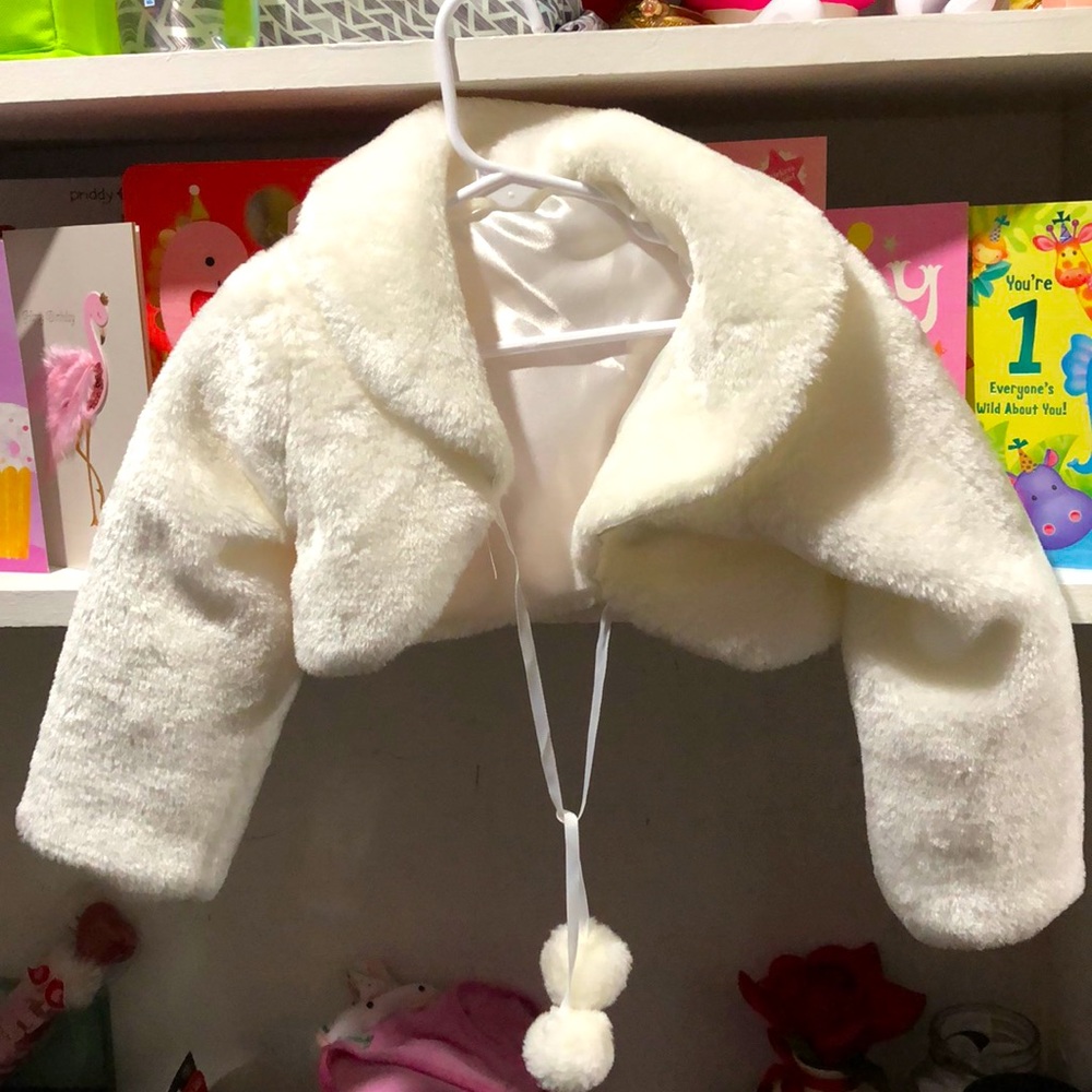 White Faux fur mini jacket